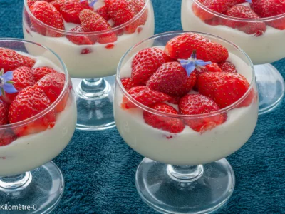 Photo de recette de fontainebleau, fromage blanc, crème fraiche, yaourt, dessert, dessert fromager, fruits rouges,  fraises, facile, rapide, économique, léger, healthy, bio, printemps, été, Kilomètre-0, blog de cuisine réalisée à partir de produits de saison et issus de circuits courts