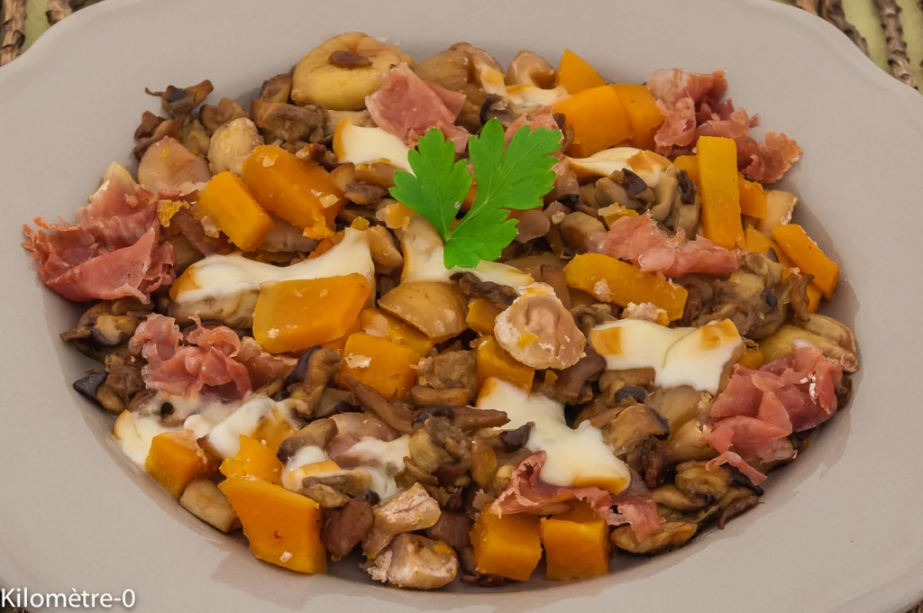 Patates douces aux châtaignes, cèpes et jambon de Parme - Étape 4