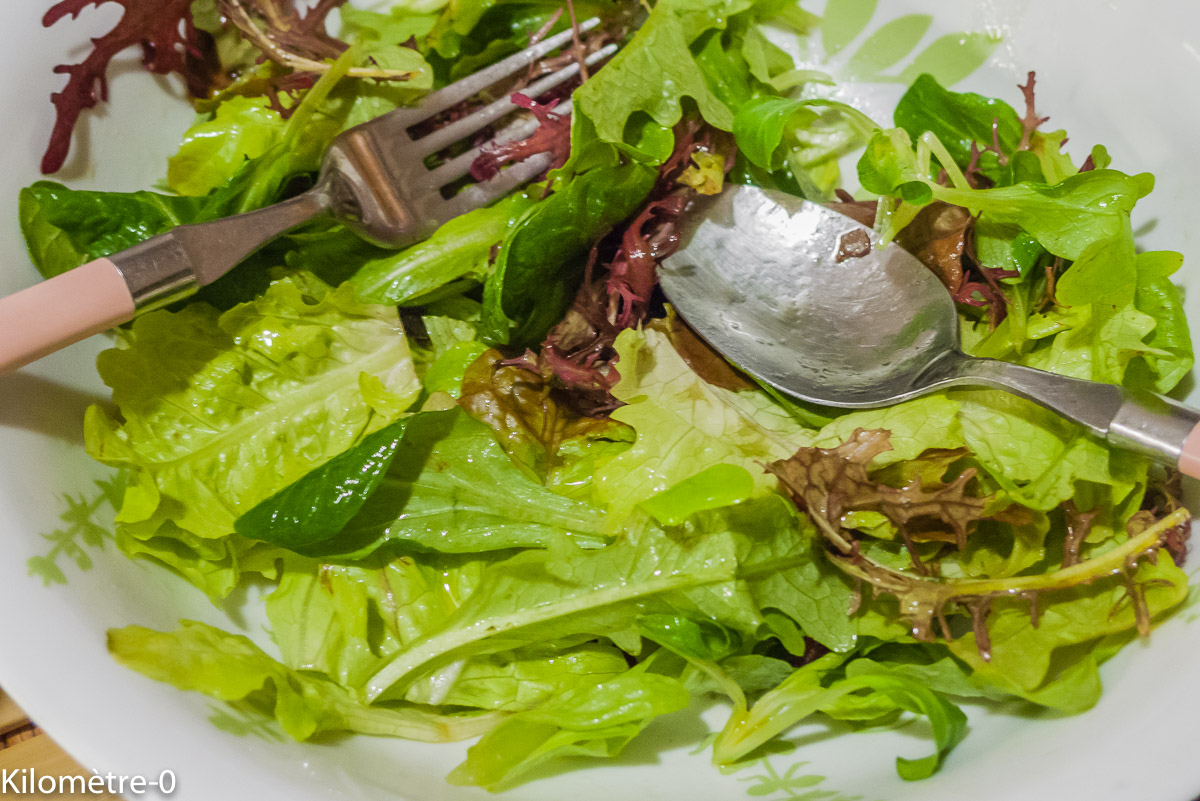 Photo de recette de mesclun bio de Kilomètre-0, blog de cuisine réalisée à partir de produits de saison et issus de circuits courts