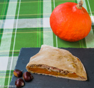 image de recette de pizza calzone, italienne, potimarron, châtaignes, jambon, facile, automne, healthy