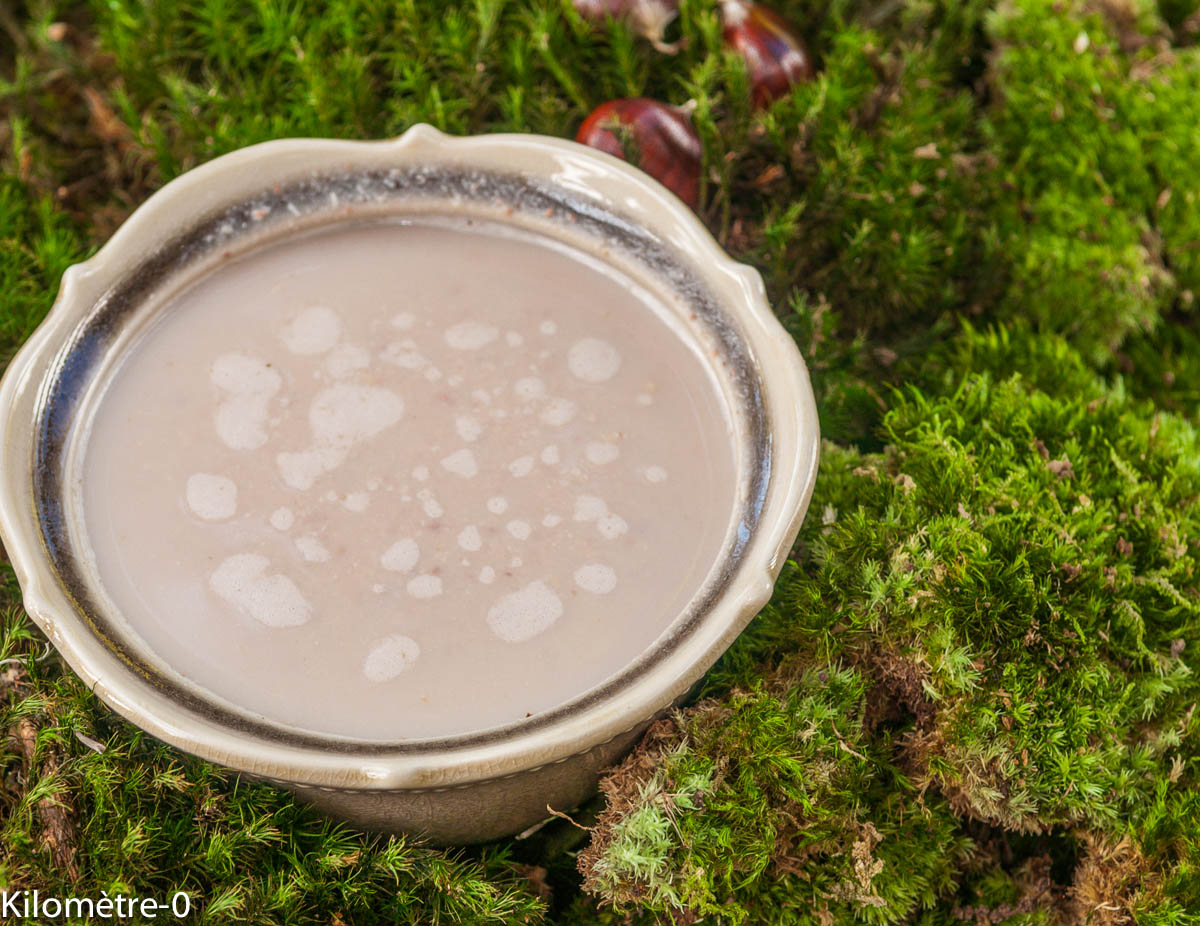 image de recette facile, rapide, économique, légère, bio de Kilomètre-0, velouté aux châtaignes et au poulet, soupe, potage