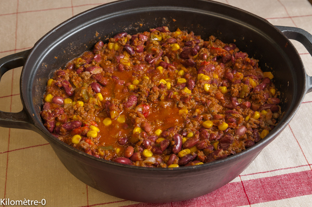 chili con carne, cuisine mexicaine, recette du Mexique, recette texane, cuisine américaine, centre américaine, haricots rouges, boeuf, viande hâchée, mijotée, ragout,