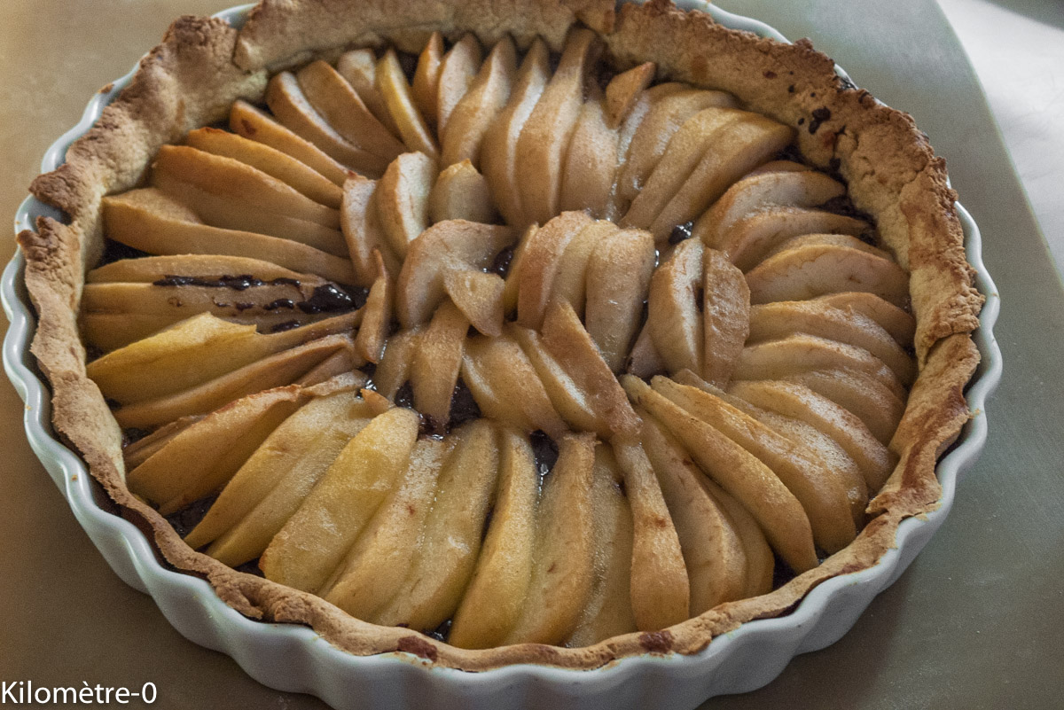 image de recette de tarte poire chocolat, facile, rapide, bio, healthy, de Kilomètre-0