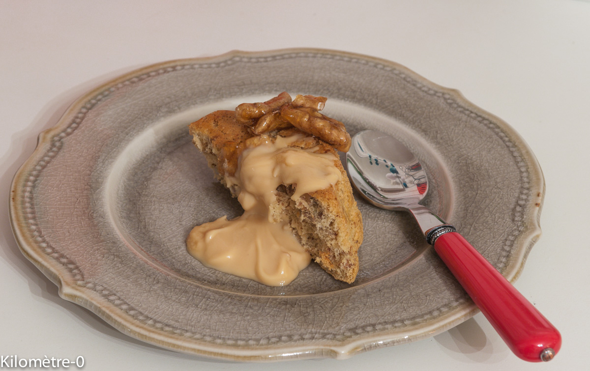 image de recette facile, rapide, légère, bio de gâteau aux noix sauce caramel, dessert, Kilomètre-0