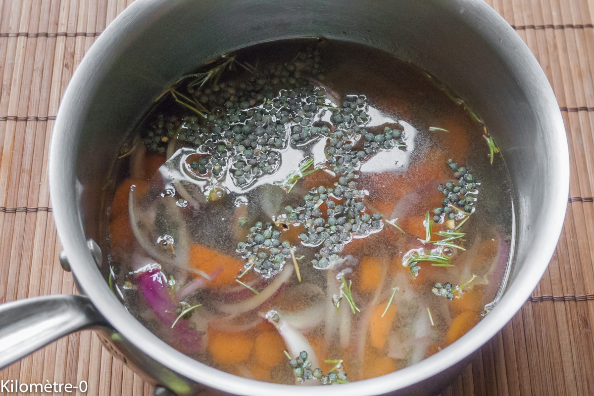 Lentilles au canard fumé et à l&rsquo;oeuf poché — étape 1