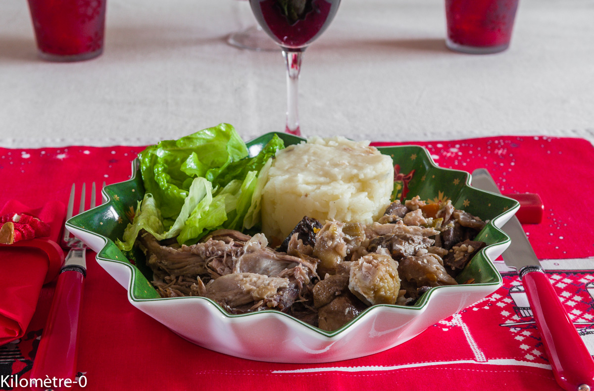 Photo de recette de dinde de Noël, champignons, purée et légumes bio de Kilomètre-0, blog de cuisine réalisée à partir de produits locaux et issus de circuits courts