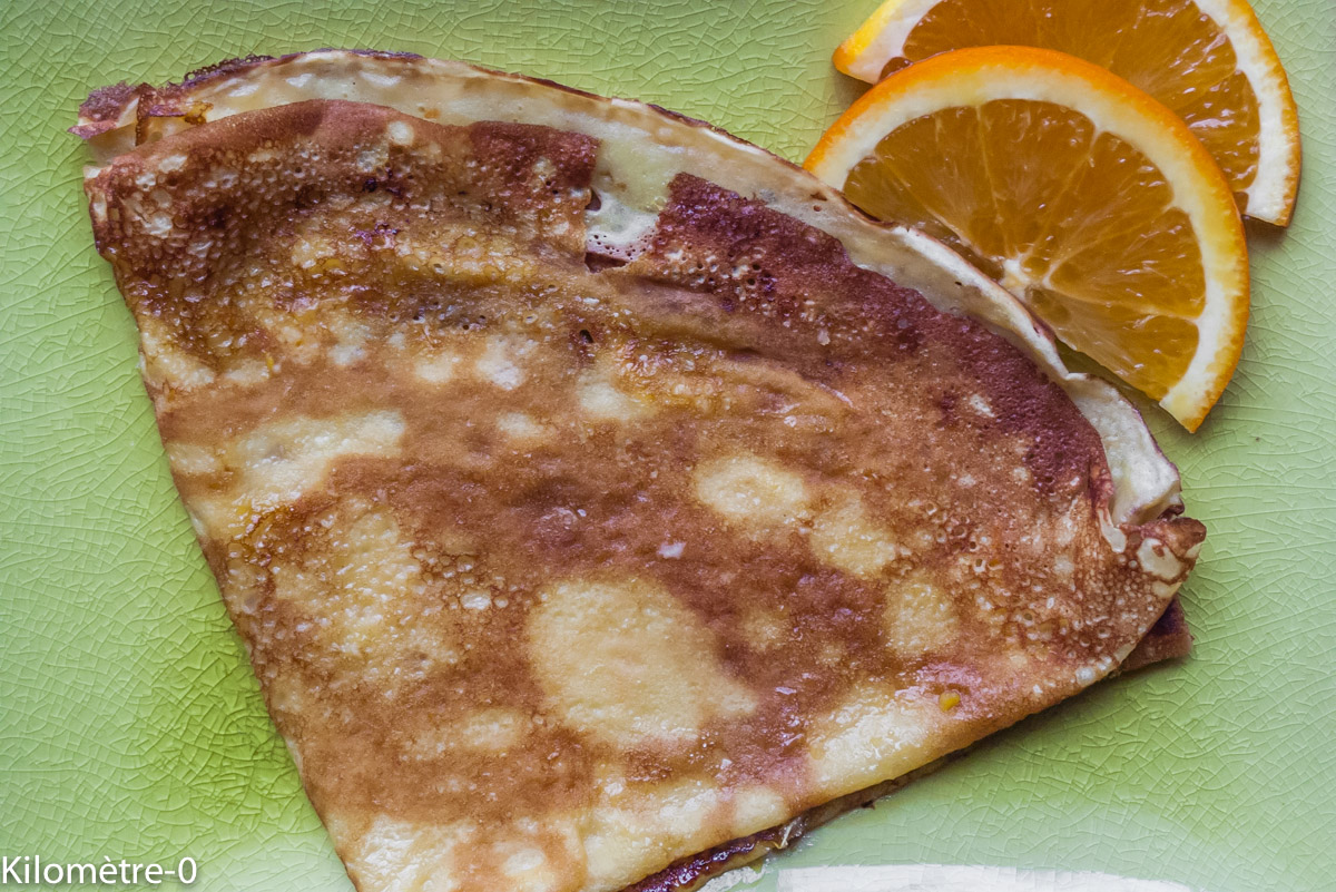 Photo de recette de crepes orange de Kilomètre-0, blog de cuisine réalisée à partir de produits locaux et issus de circuits courts