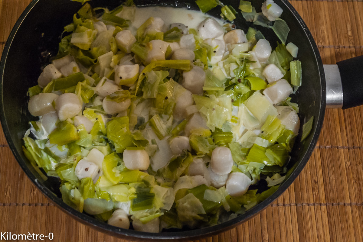 Photo de recette de galette pétoncles poireaux de Kilomètre-0, blog de cuisine réalisée à partir de produits locaux et issus de circuits courts