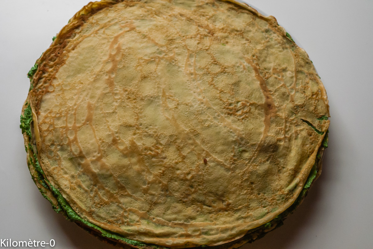 Photo de recette de gâteau de crêpes de Kilomètre-0, blog de cuisine réalisée à partir de produits locaux et issus de circuits courts