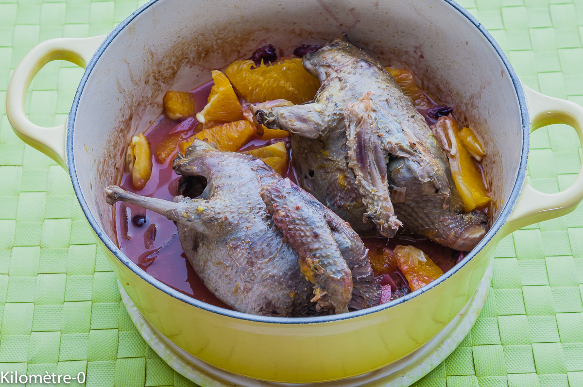 Photo de recette de pigeon orange sauce cassis de Kilomètre-0, blog de cuisine réalisée à partir de produits locaux et issus de circuits courts