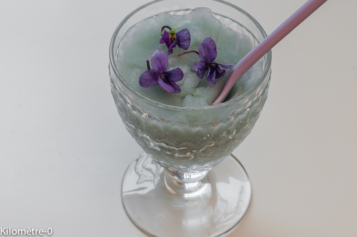 Photo de recette  facile, rapide, légère de sorbet de violettes de Kilomètre-0, blog de cuisine réalisée à partir de produits locaux et issus de circuits courts