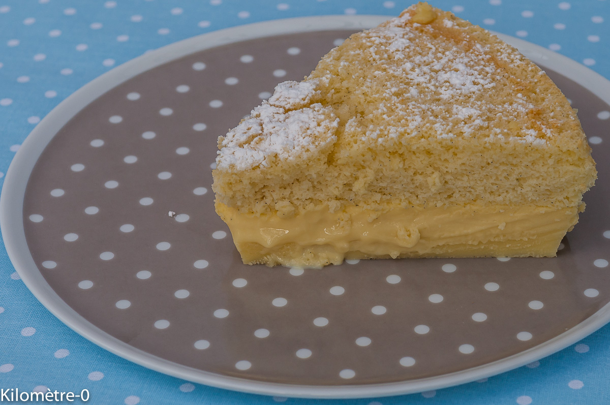 Photo de recette de gâteau magique vanille de Kilomètre-0, blog de cuisine réalisée à partir de produits locaux et issus de circuits courts