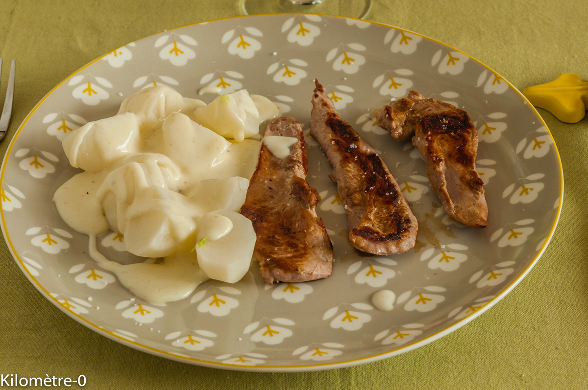 Photo de recette  facile, rapide, légère de canard navets sauce blanche de Kilomètre-0, blog de cuisine réalisée à partir de produits locaux et issus de circuits courts