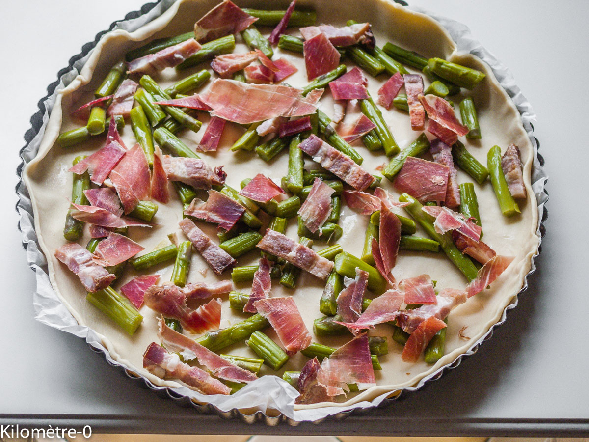 Photo de recette de tarte ricotta asperges vertes et jambon de Kilomètre-0, blog de cuisine réalisée à partir de produits locaux et issus de circuits courts