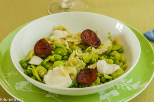 Photo de recette facile, chorizo, légumes, healthy  de ravioles fèves petits pois de Kilomètre-0, blog de cuisine réalisée à partir de produits locaux et issus de circuits courts