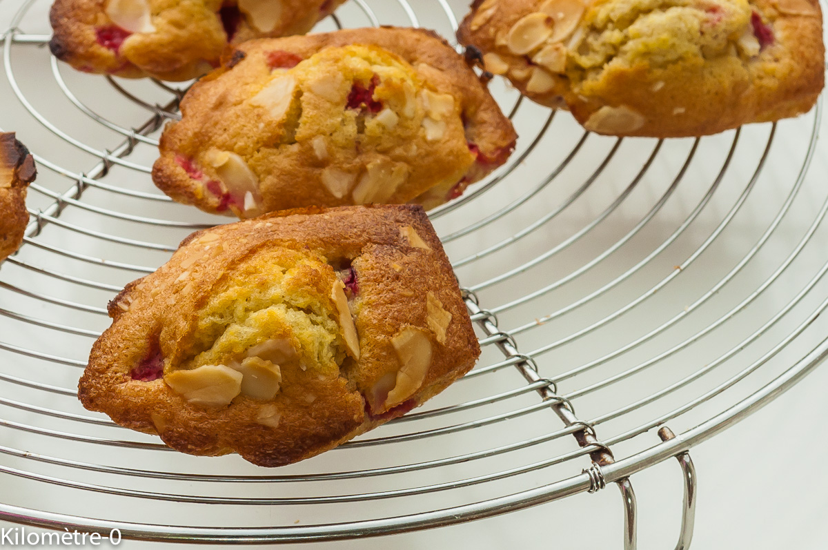 Photo de recette facile, rapide, légère de madeleines fraises amandes de Kilomètre-0, blog de cuisine réalisée à partir de produits locaux et issus de circuits courts