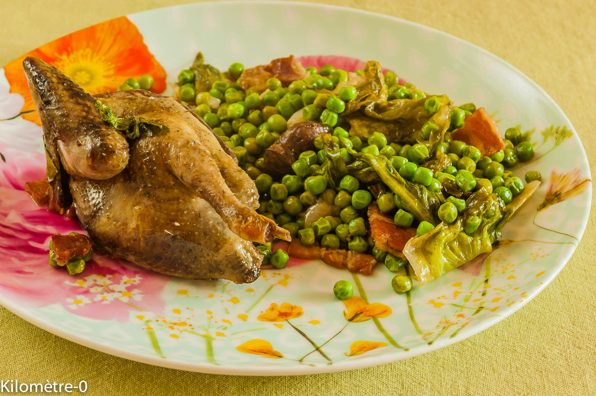 Photo de recette de pigeon aux petits pois de Kilomètre-0, blog de cuisine réalisée à partir de produits locaux et issus de circuits courts