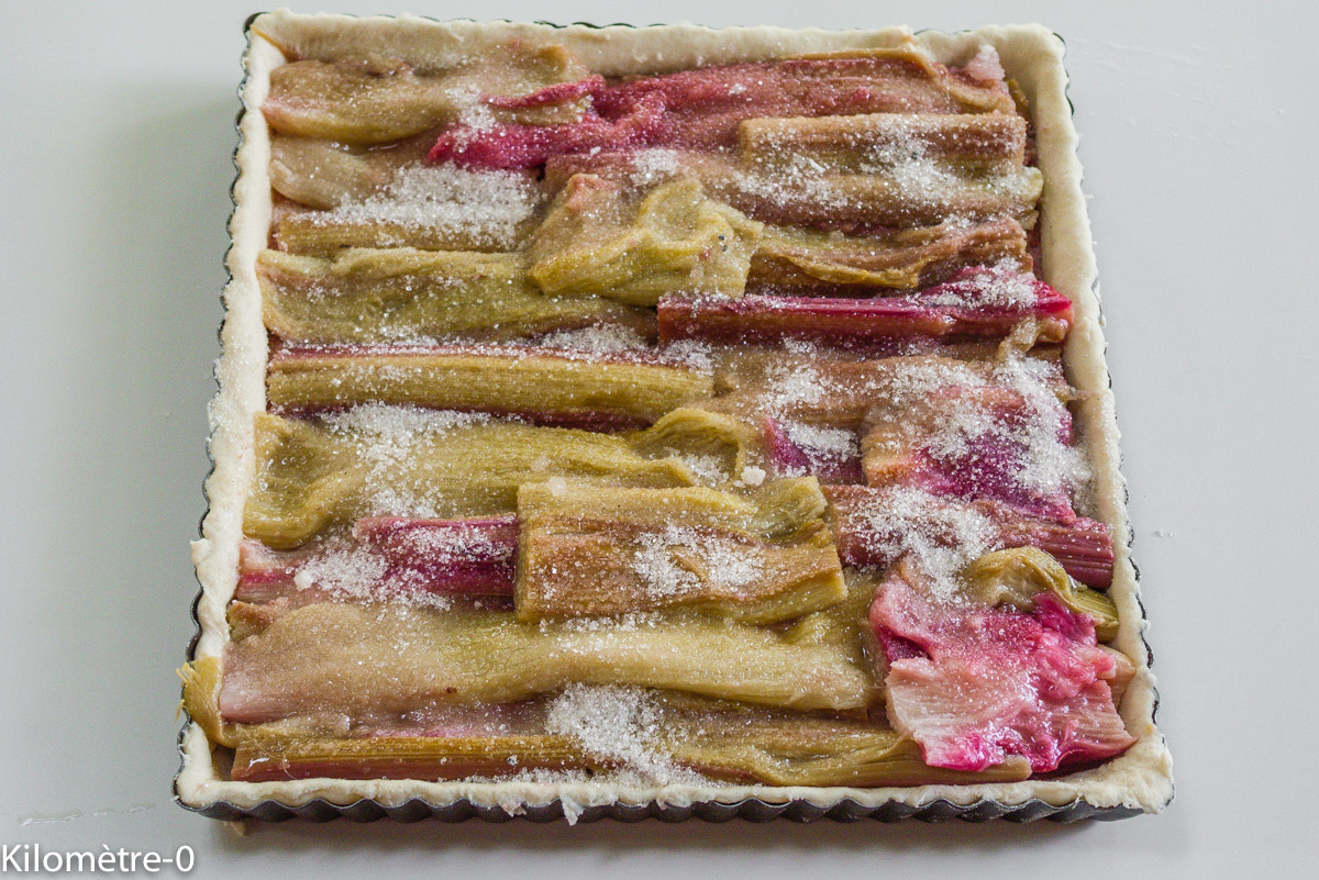 Photo de recette de tarte rhubarbe de Kilomètre-0, blog de cuisine réalisée à partir de produits locaux et issus de circuits courts