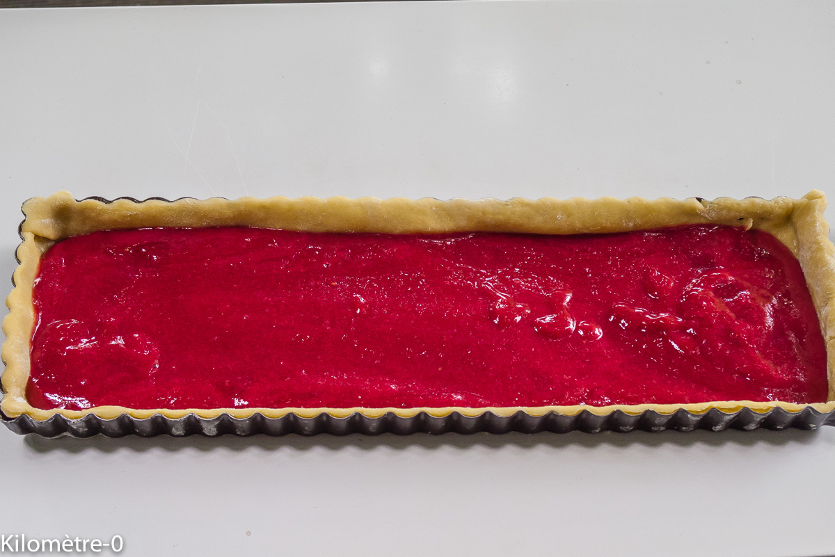 Photo de recette de tarte framboises de Kilomètre-0, blog de cuisine réalisée à partir de produits locaux et issus de circuits courts