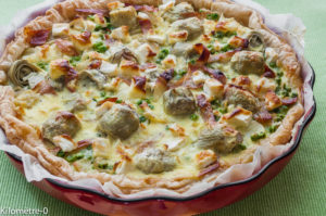 Photo de recette de tarte petits pois artichauts fêta de Kilomètre-0, blog de cuisine réalisée à partir de produits locaux et issus de circuits courts