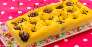 Photo de recette de dessert  gâteau semoule cerises facile Kilomètre-0, blog de cuisine réalisée à partir de produits locaux et issus de circuits courts