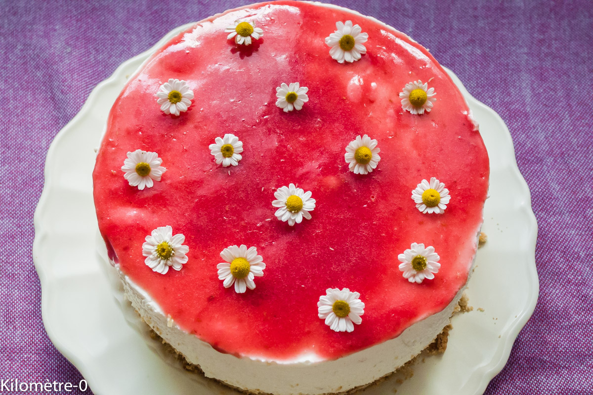 Photo de recette de cheesecake facile, léger, yaourts, framboises, citron de Kilomètre-0, blog de cuisine réalisée à partir de produits locaux et issus de circuits courts