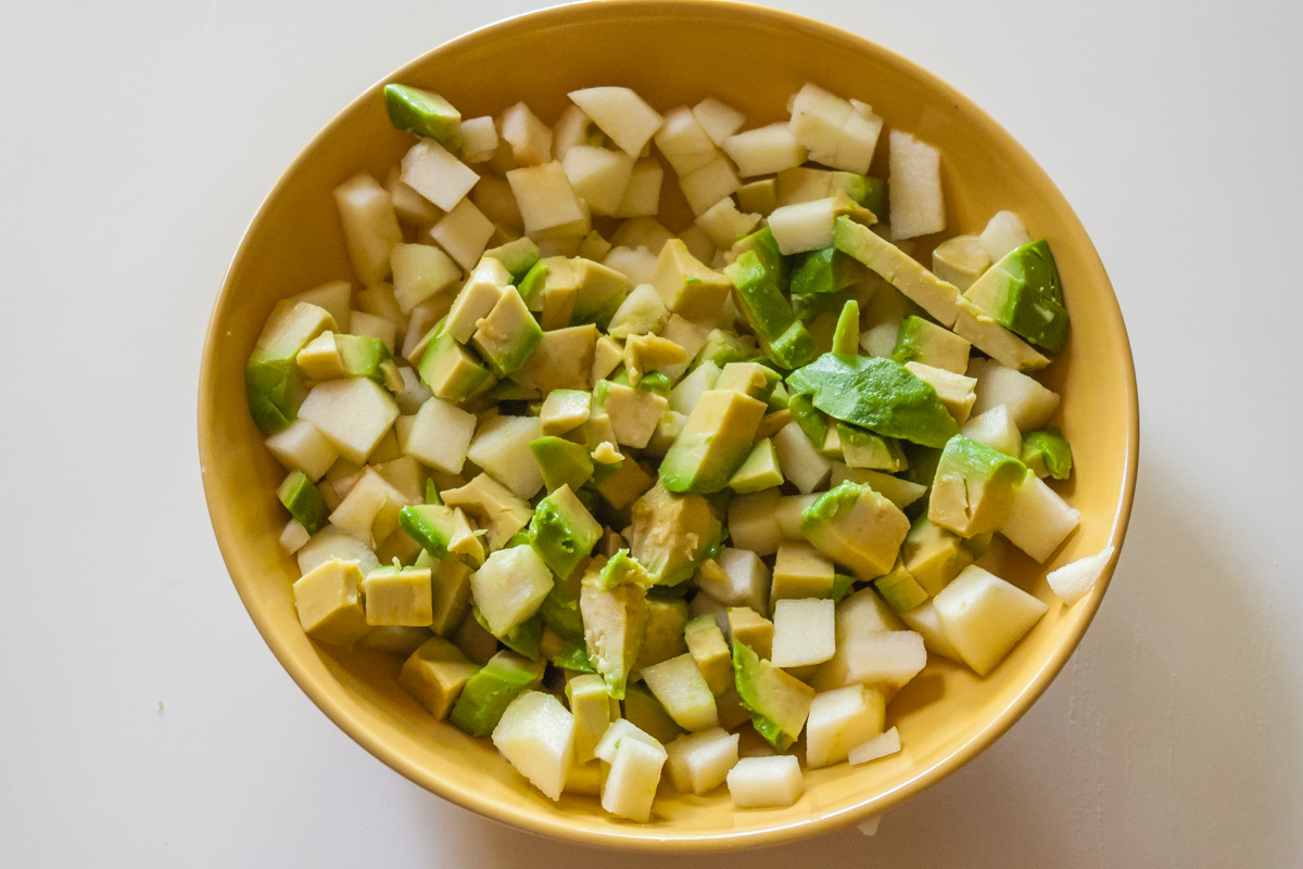 Photo de recette de tomates avocat pomme facile, rpide, frais, léger de Kilomètre-0, blog de cuisine réalisée à partir de produits locaux et issus de circuits courts