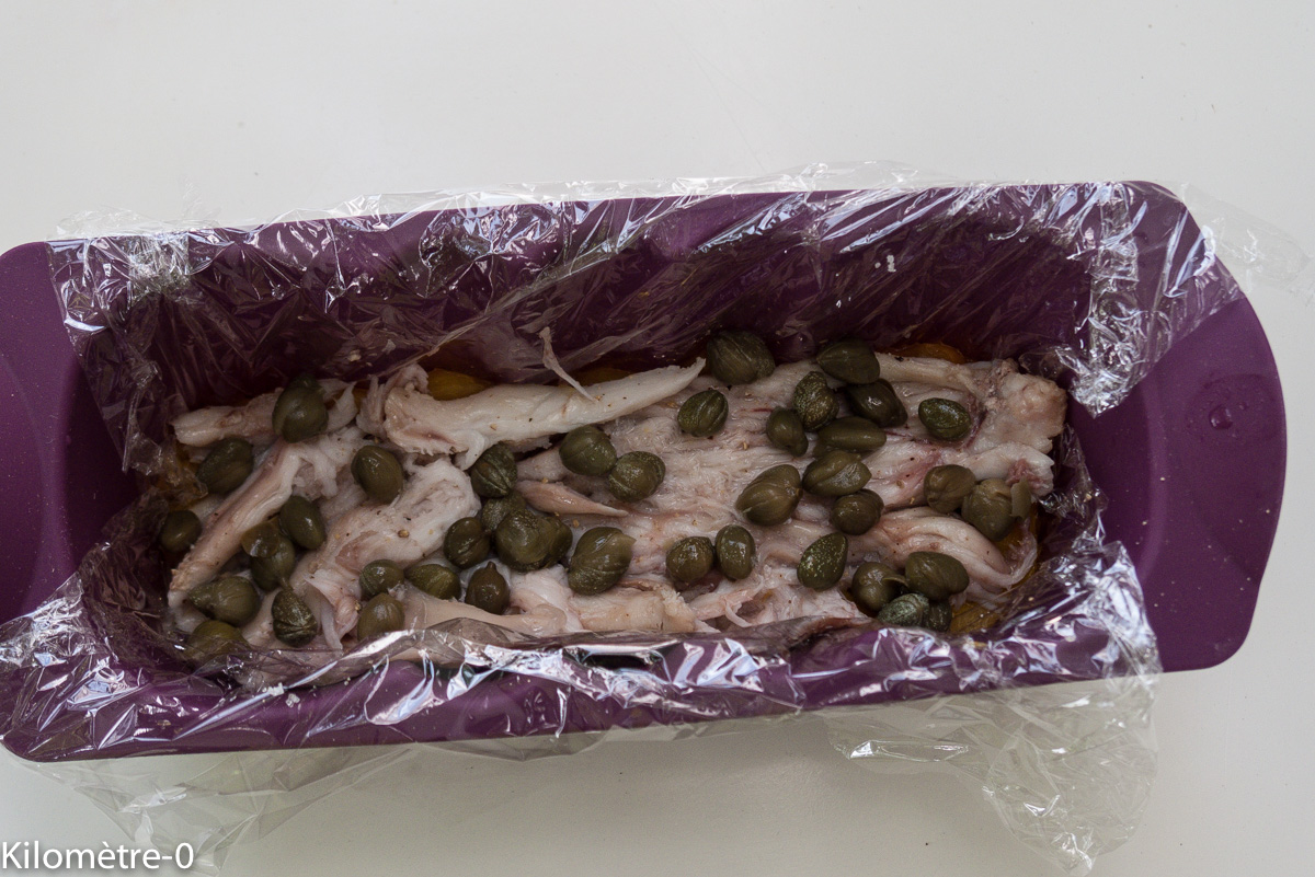 Photo de recette de terrine de raie aux poivrons de Kilomètre-0, blog de cuisine réalisée à partir de produits locaux et issus de circuits courts