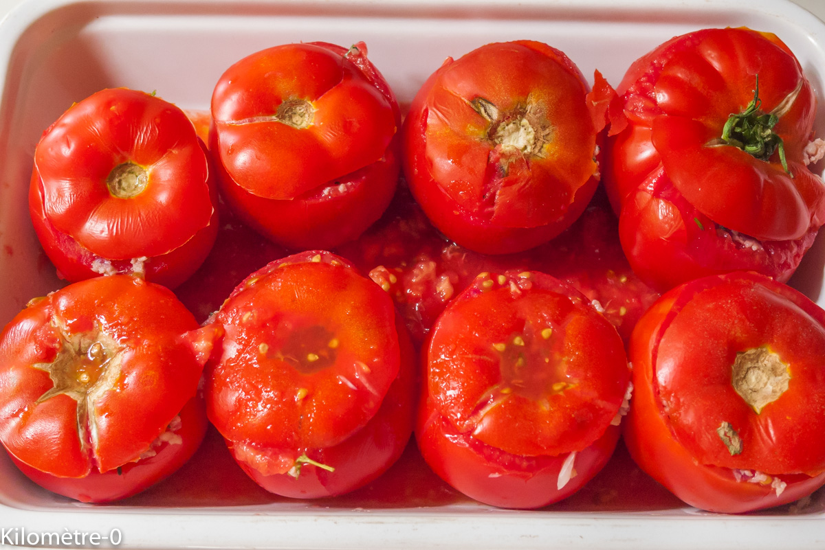 Photo de recette de tomates farcies de Kilomètre-0, blog de cuisine réalisée à partir de produits locaux et issus de circuits courts