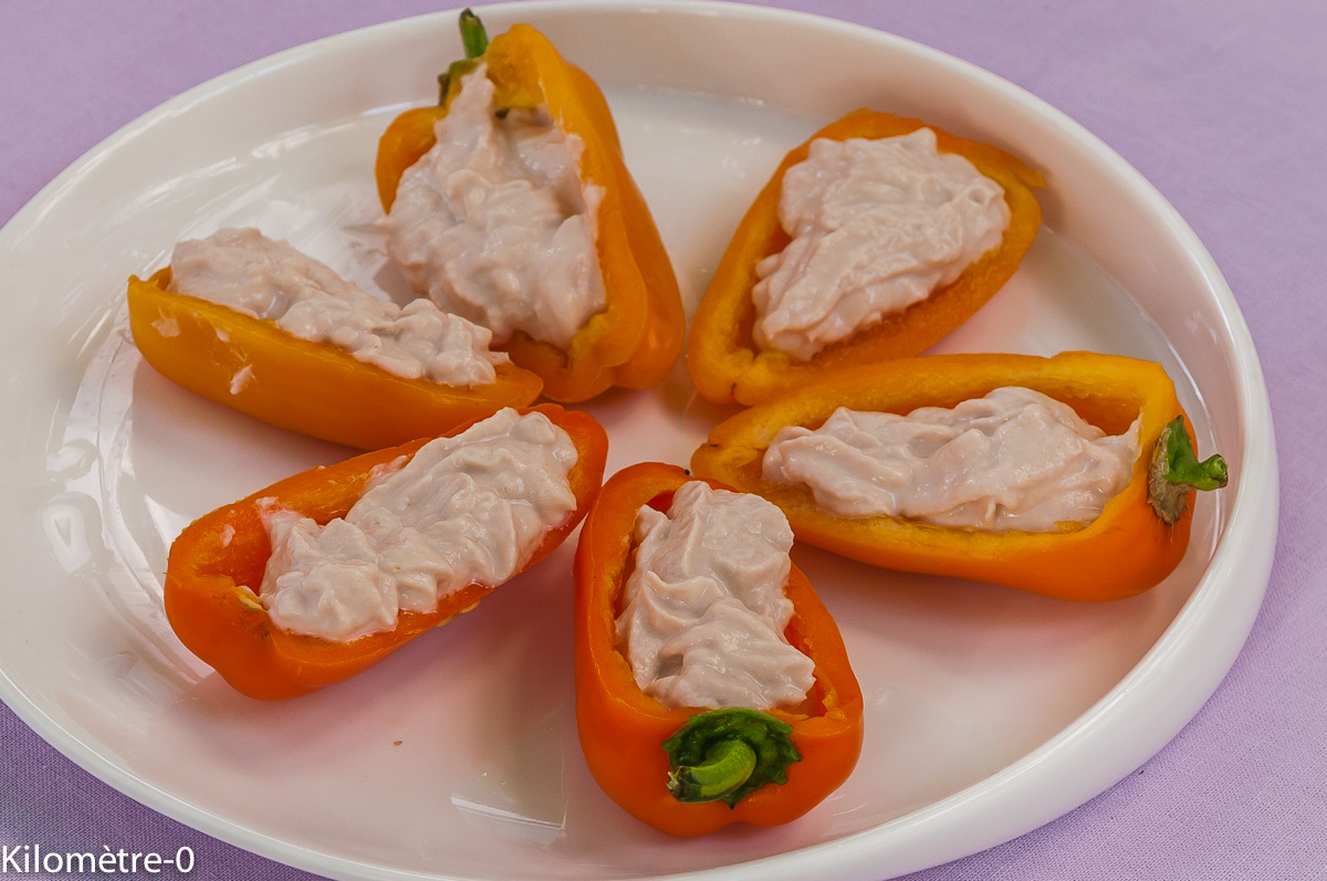 Photo de recette de mini poivrons farcis rapide, facile, léger, thon, ricotta de Kilomètre-0, blog de cuisine réalisée à partir de produits locaux et issus de circuits courts
