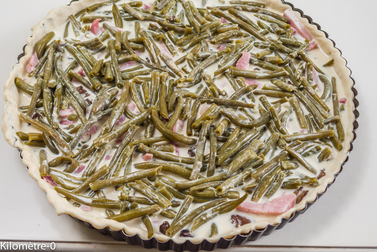 Photo de recette de quiche champignon jambon haricots facile, léger de Kilomètre-0, blog de cuisine réalisée à partir de produits locaux et issus de circuits courts