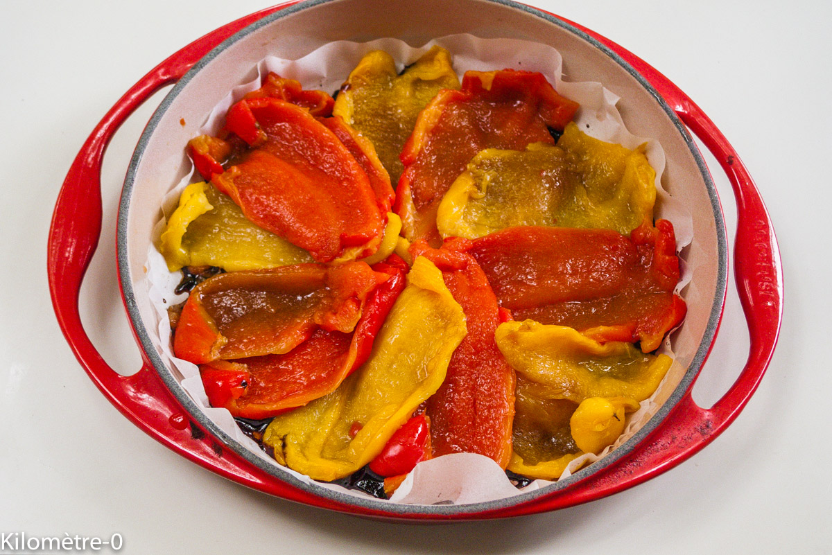 Photo de recette de tatin poivrons facile, rapide, léger, balsamique de Kilomètre-0, blog de cuisine réalisée à partir de produits locaux et issus de circuits courts