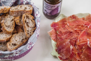 Photo de recette d'apéro confiture d'aubergine jambon de  Kilomètre-0, blog de cuisine réalisée à partir de produits locaux et issus de circuits courts