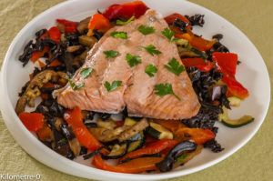 Photo de recette de  saumon aux légumes champignons, trompette de la mort, four vapeur, facile, rapide, léger deKilomètre-0, blog de cuisine réalisée à partir de produits locaux et issus de circuits courts