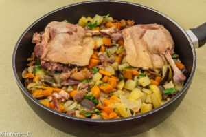 Photo de recette de confit de canard aux légumes d'automne, aubergine, carottes, girolles, pommes de terre, facile, léger, bio de Kilomètre-0, blog de cuisine réalisée à partir de produits locaux et issus de circuits courts