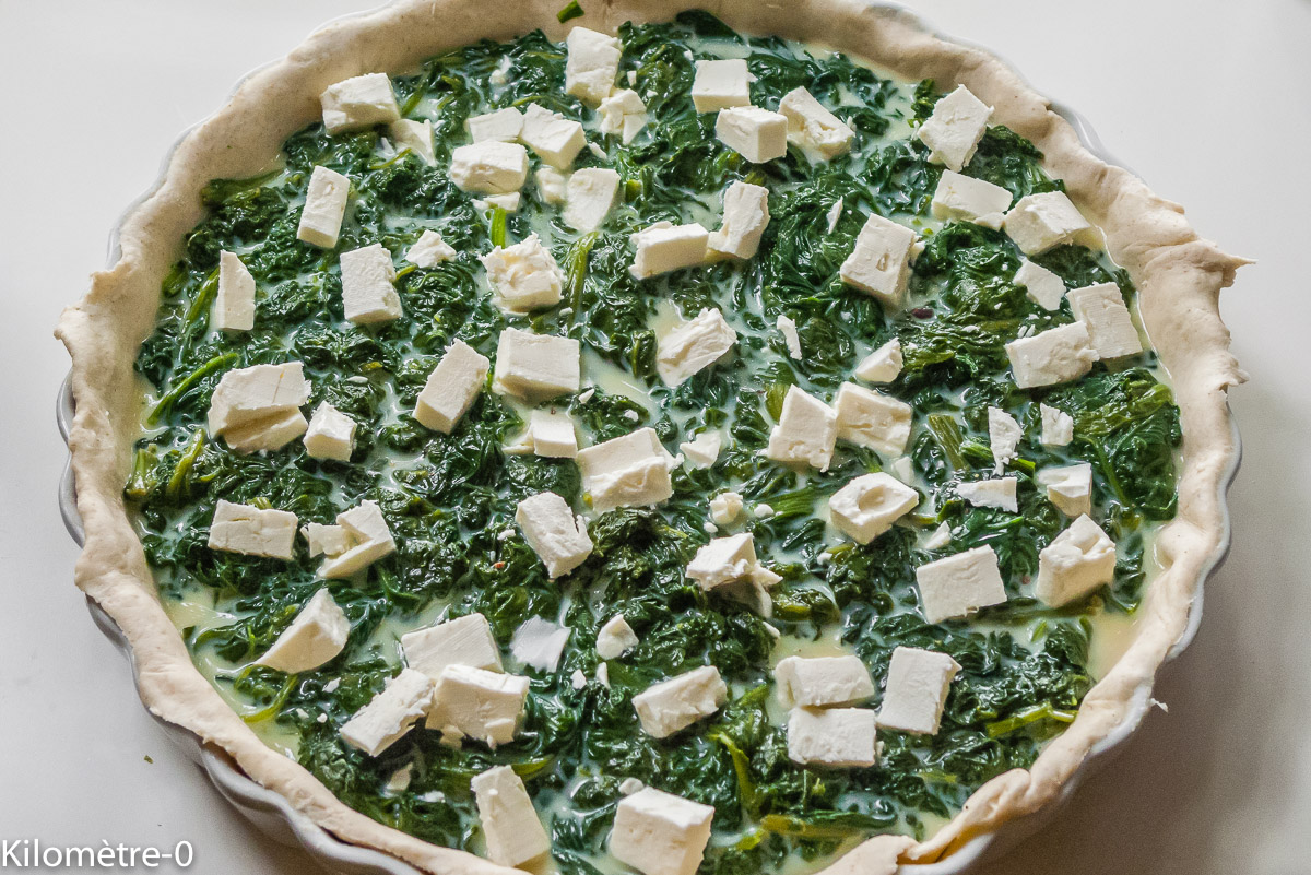Photo de recette de quiche épinards fêta facile, rapide, bio de Kilomètre-0, blog de cuisine réalisée à partir de produits locaux et issus de circuits courts