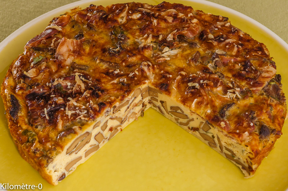 Photo de recette de flan salé au champignons facile, rapide, léger, économique deKilomètre-0, blog de cuisine réalisée à partir de produits locaux et issus de circuits courts