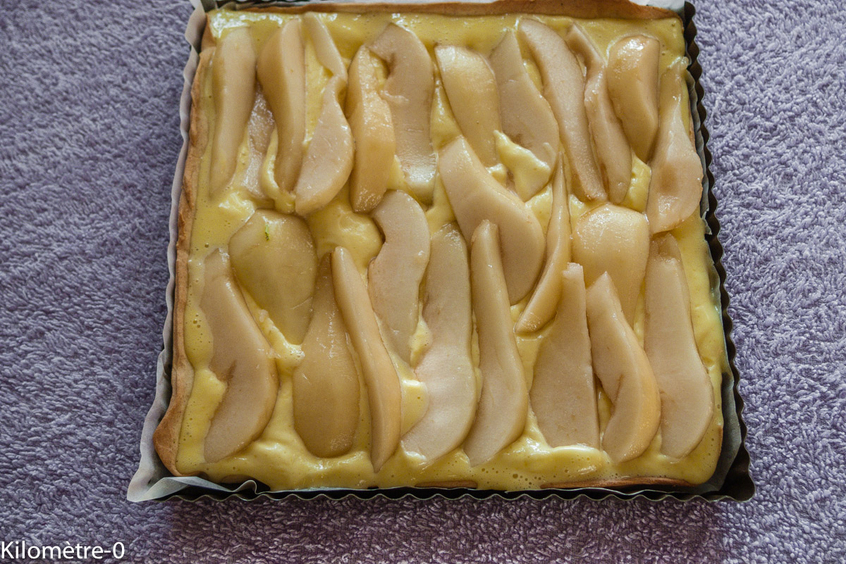 Photo de recette de tarte poire mascarpone facile, rapide, léger, bio de Kilomètre-0, blog de cuisine réalisée à partir de produits locaux et issus de circuits courts