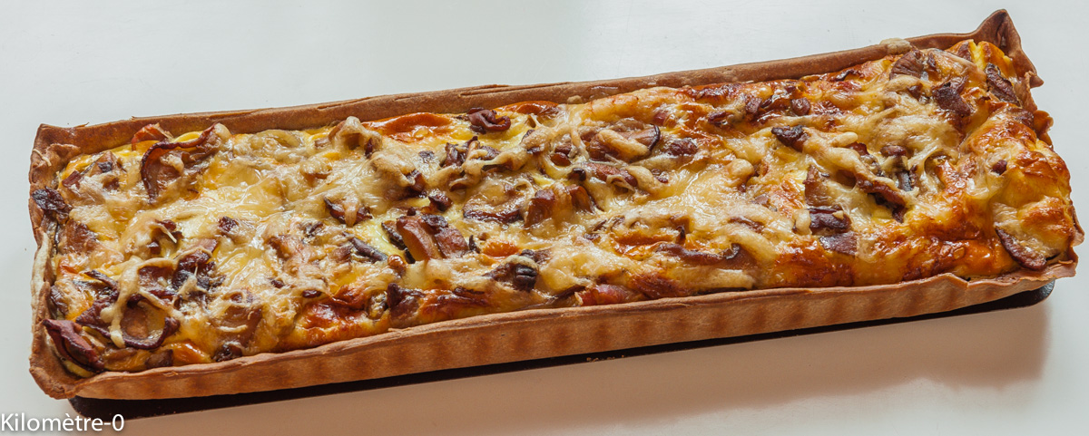 Photo de recette de tarte cèpes, châtaignes, jambon, emmental, facile, rapide, bio de Kilomètre-0, blog de cuisine réalisée à partir de produits locaux et issus de circuits courts