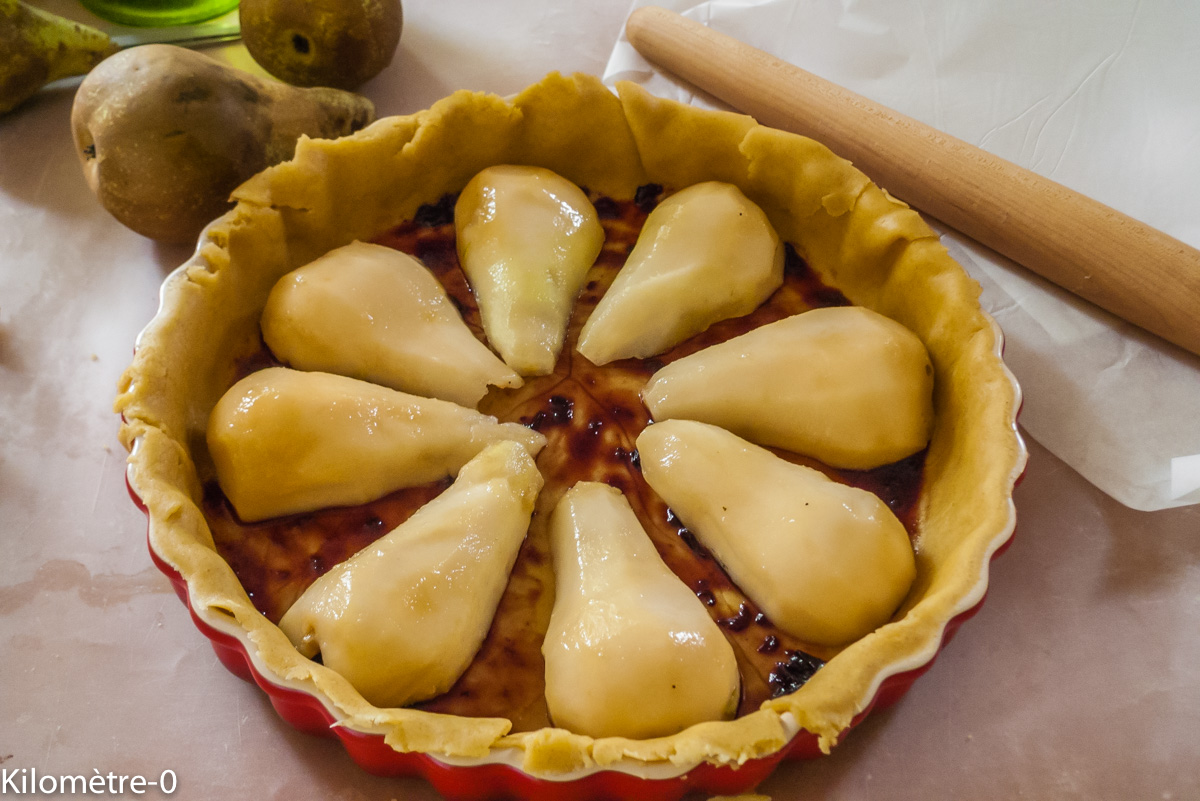Photo de recette de tarte, poire, cerise, bourdaloue, facile, rapide, léger, bio, Kilomètre-0, blog de cuisine réalisée à partir de produits locaux et issus de circuits courts
