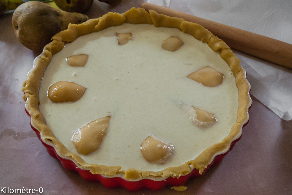 Photo de recette de tarte, poire, cerise, bourdaloue, facile, rapide, léger, bio, Kilomètre-0, blog de cuisine réalisée à partir de produits locaux et issus de circuits courts