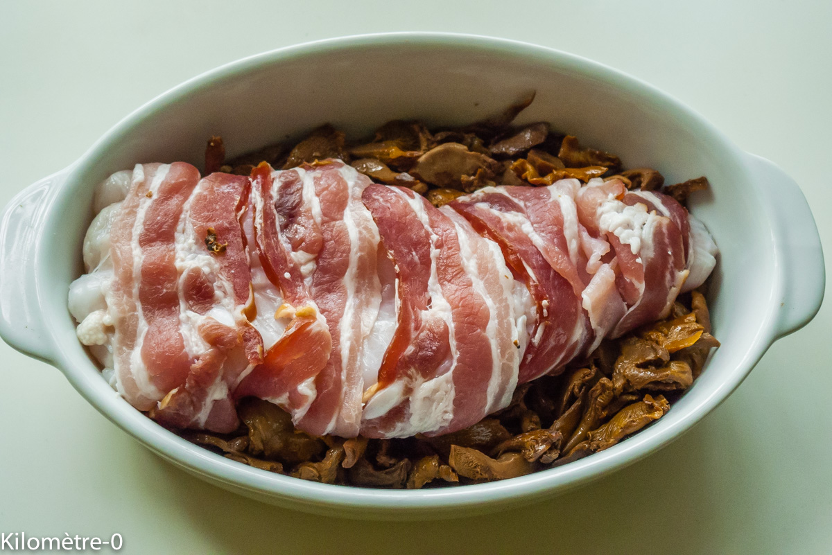Photo de recette de rôti, lotte, girolles, poitrine fumée, facile, rapide, léger deKilomètre-0, blog de cuisine réalisée à partir de produits locaux et issus de circuits courts