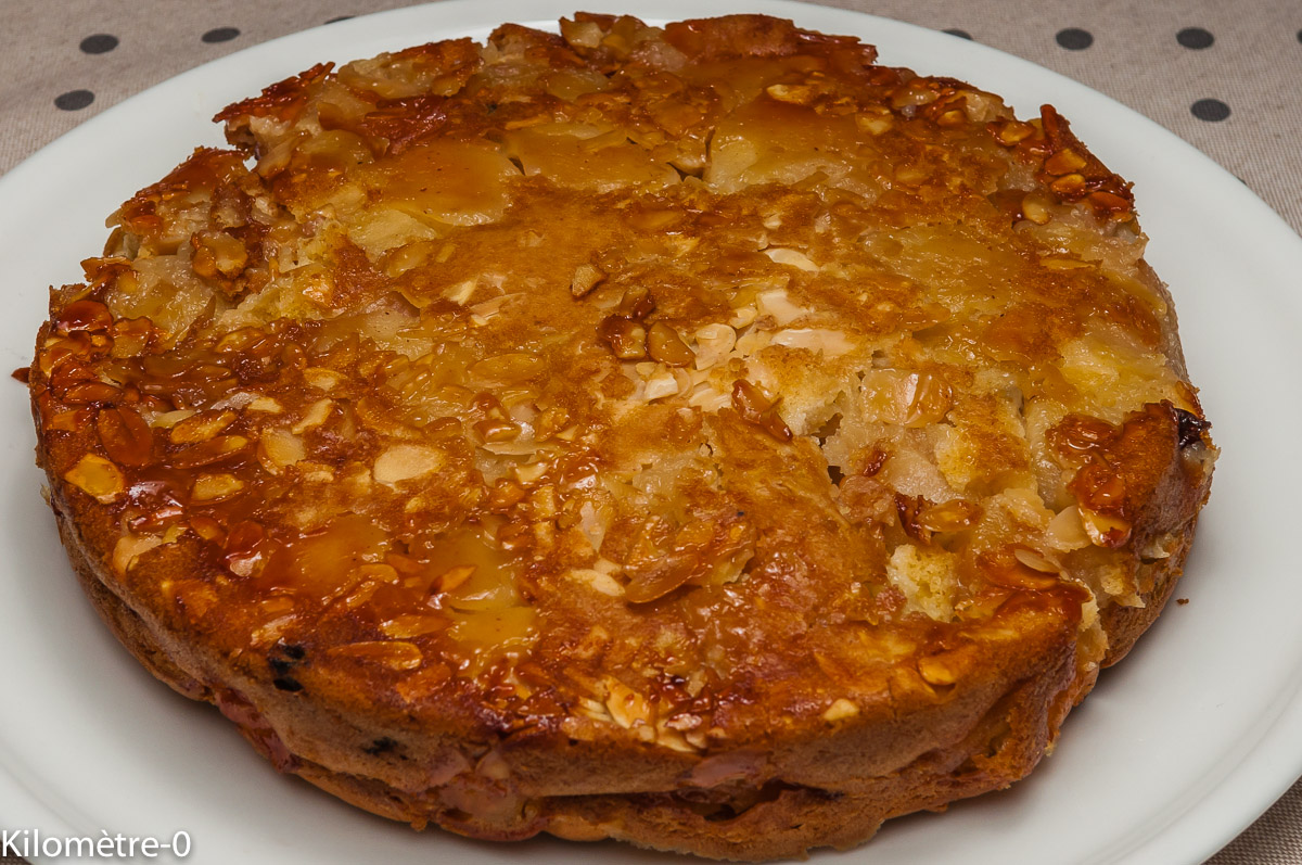 Photo de recette de  gâteau facile, pommes, amandes, raisins secs, léger, bio de Kilomètre-0, blog de cuisine réalisée à partir de produits locaux et issus de circuits courts