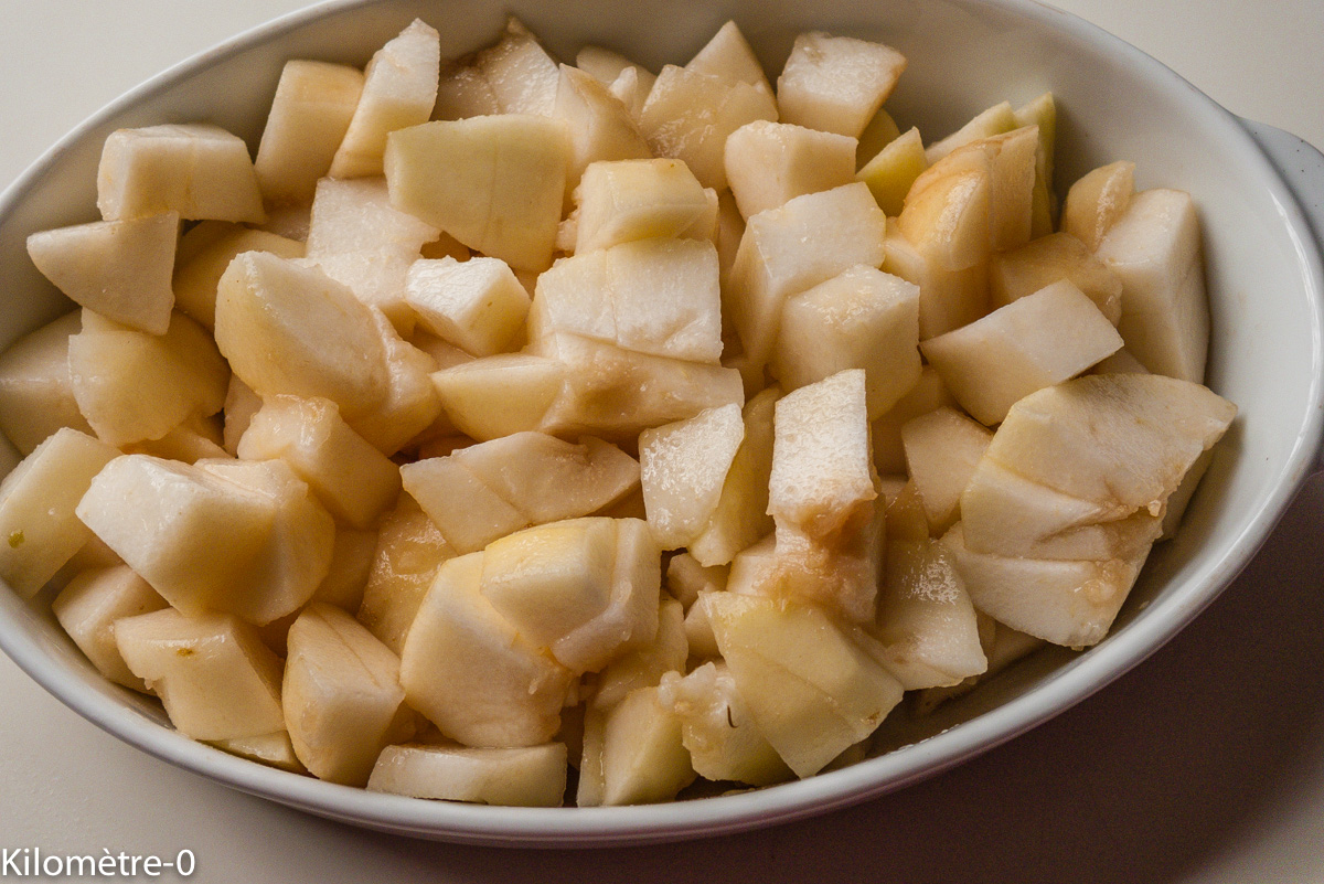Photo de recette de crumble poires, facile, rapide, léger, bio de Kilomètre-0, blog de cuisine réalisée à partir de produits locaux et issus de circuits courts