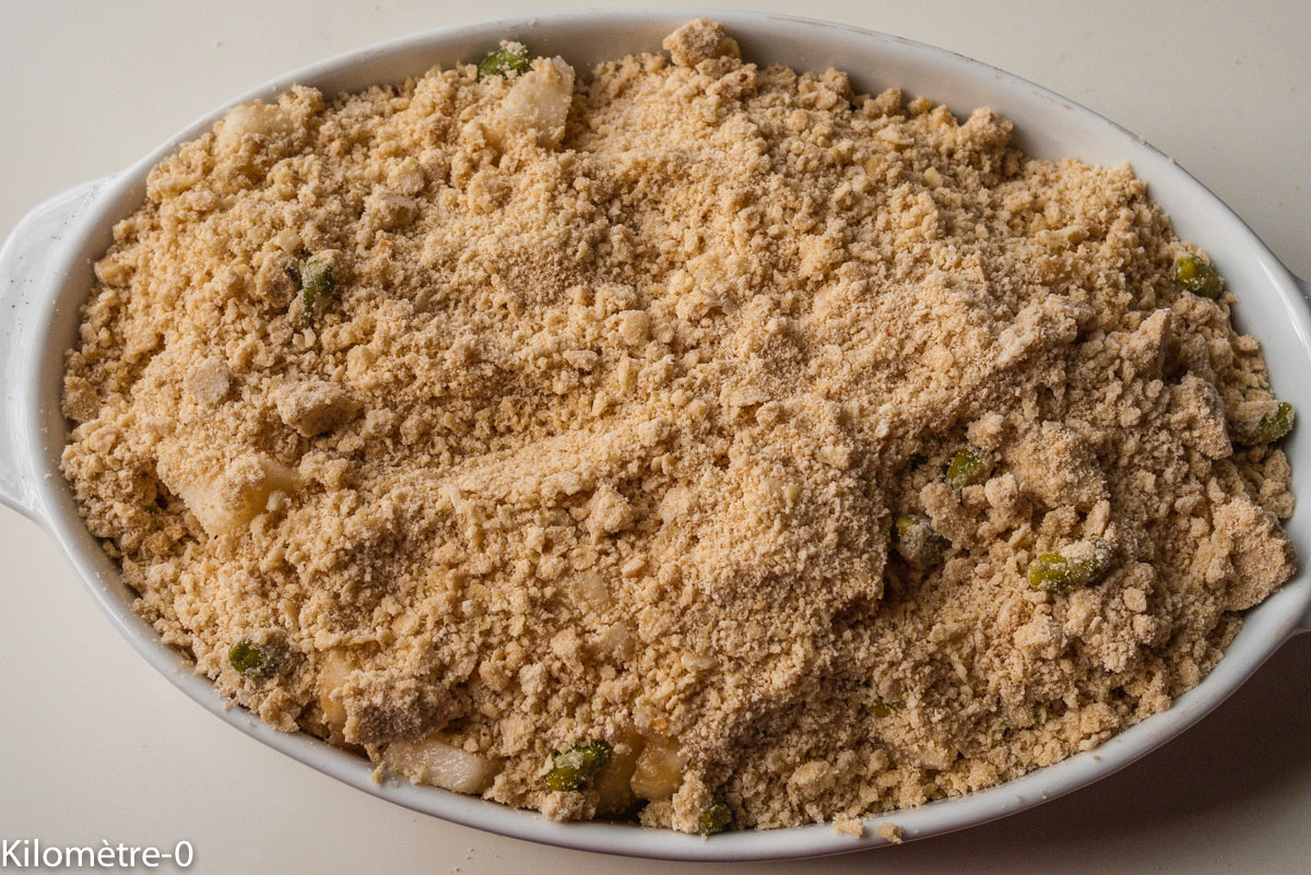 Photo de recette de crumble poires, facile, rapide, léger, bio de Kilomètre-0, blog de cuisine réalisée à partir de produits locaux et issus de circuits courts