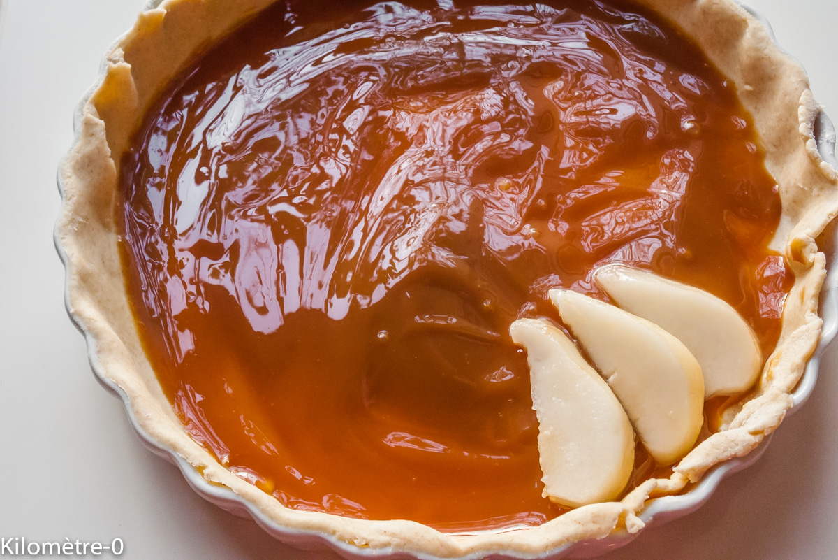 Photo de recette de tarte, poire, confiture de lait, facile, rapide, léger, Kilomètre-0, blog de cuisine réalisée à partir de produits locaux et issus de circuits courts
