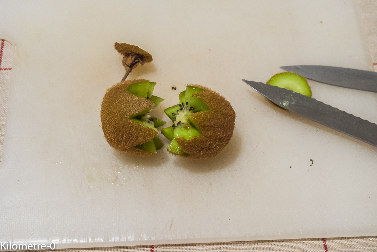 Photo de recette de kiwis nénuphar de Kilomètre-0, blog de cuisine réalisée à partir de produits locaux et issus de circuits courts