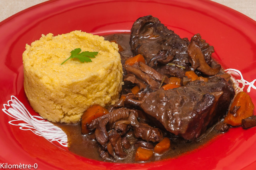 Photo de recette de joue de boeuf, polenta de café, bio de Kilomètre-0, blog de cuisine réalisée à partir de produits locaux et issus de circuits courts