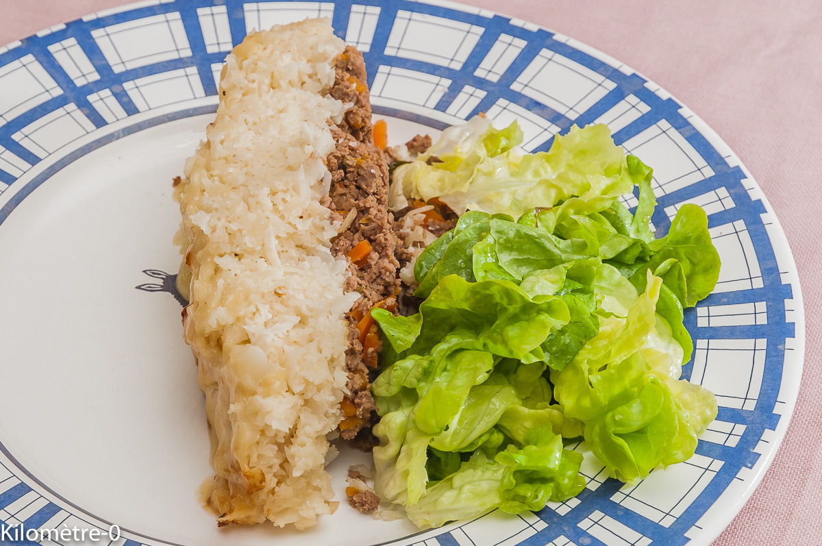 Photo de recette de hachis parmentier, chou fleur, rapide, léger, facile, Kilomètre-0, blog de cuisine réalisée à partir de produits locaux et issus de circuits courts