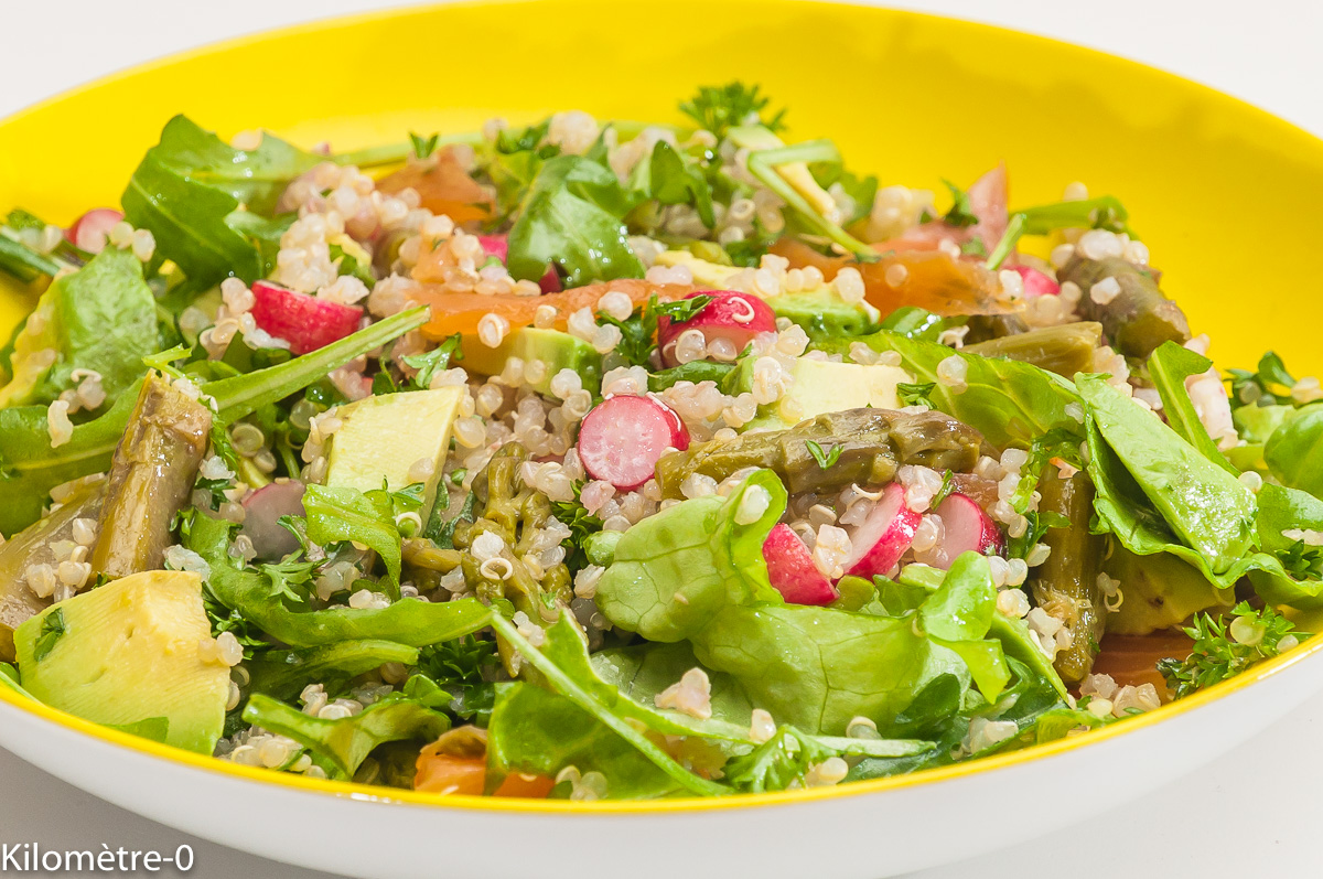 Salade De Quinoa Avocat Asperges Truite Fumée Radis Et Roquette